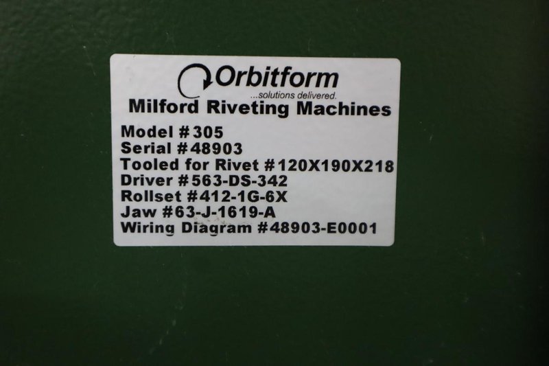 Milford Orbitform #305 Riveter, Feeed Bowl and Track, Tooling, Remote Trip- Auction Item