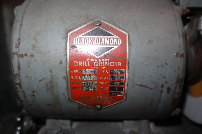 Black Diamond 2C DRILL GRINDER, Assorted Collets &amp; Grinding Wheels, Mounted on Kennedy 5-Drawer Cabinet w/ Dust Shroud- Auction Item