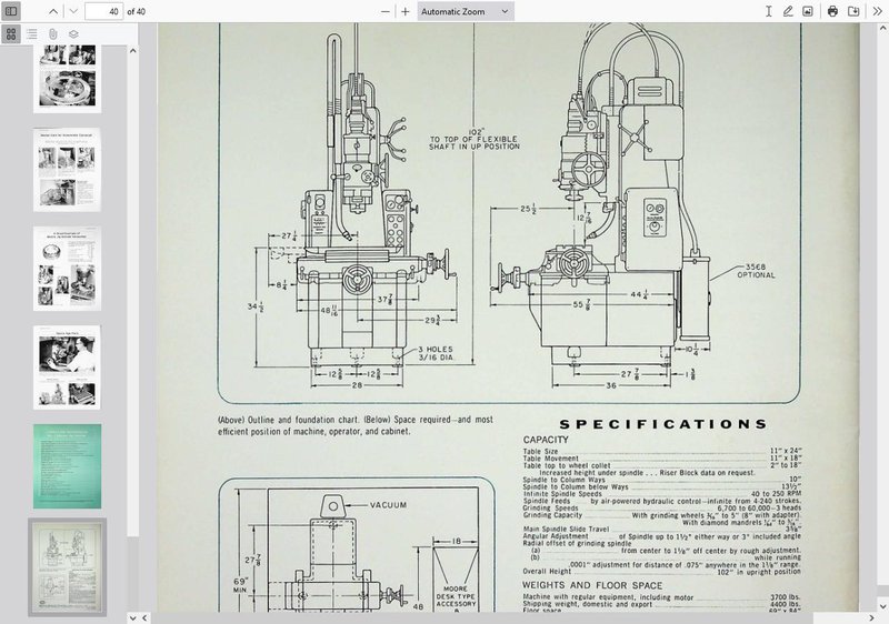 Moore Model No. 3 Jig Grinder, S/N G533, New 1964.