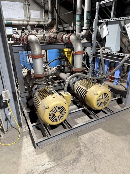 2021 Inductotherm melt system with 2- traveling charge feeders with scales, Inductotherm type 3000 DT-2 ACF-2 3000 kw power supply rated at 300 h. s/n 21H-381478-246-11 interconnecting buss and cables, 2- 4metric steel shell furnaces with stands, hydraulic system , water system with twin 50hp pumps, 2021 Emsco model Hypro 25 stainless steel heat exchanger , related piping, controls, remote operators stand, related controls, lining pushout, Sonmez incoming power transformer type HTYAA3KH-326623 s/n 15729 rated at 3260-4025 KVA, 12,470 volt primary volts, 2x575 secondary volts, spare incoming transformer same as above s/n 15364
