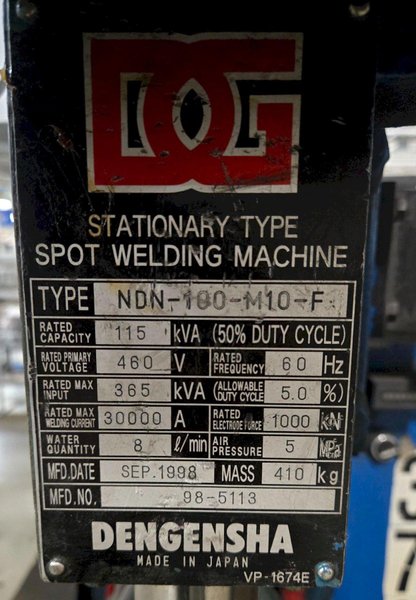 DENGENSHA NDN-100-M10-F SPOT WELDER 115 KVA 460 V USED