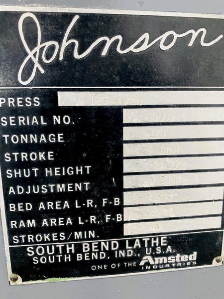 125 TON JOHNSON 125BG/AC OBI PRESS. STOCK # 0206422