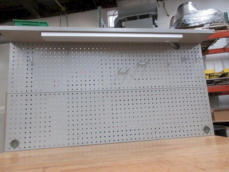 Portable Work Bench with Maple Top, Upper Shelf, Drawer, Work light- Auction Item