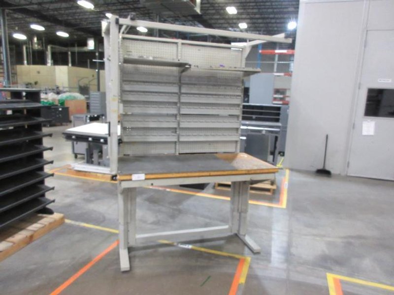 Work Bench, Heavy Duty Metal, Adjustable with Wood Top and Adjustable Shelving- Auction Item