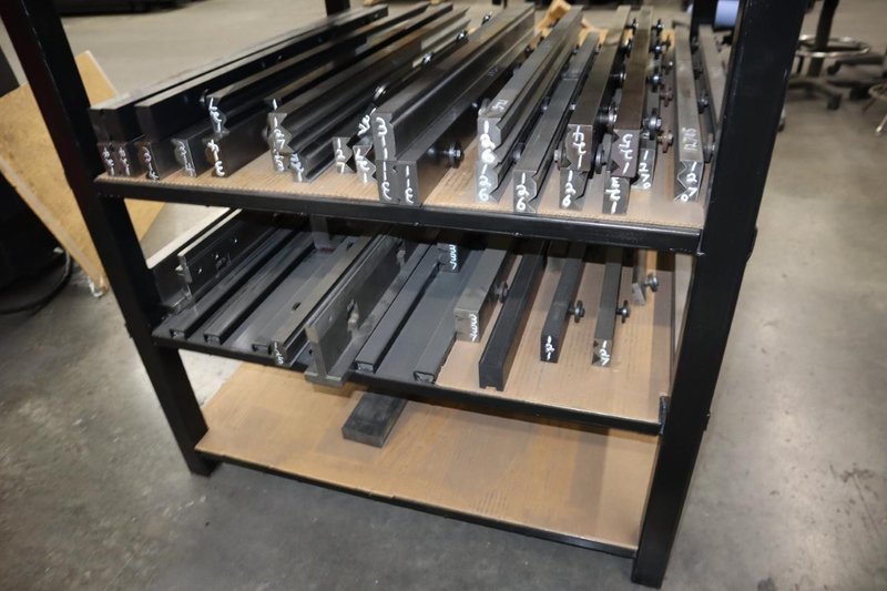 Press Brake Dies and Lower Die Holders for Amada Press Brakes on Welded Steel Shelving- Auction Item