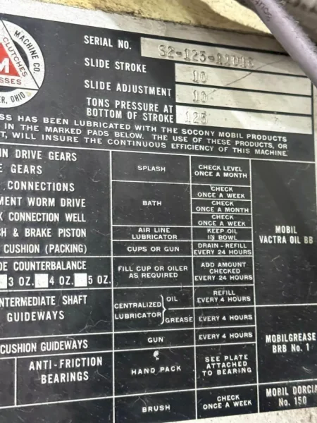125 TON MINSTER MODEL #S2-125-48-36 SSDC PRESS, 10" STROKE: YOBRO #25090