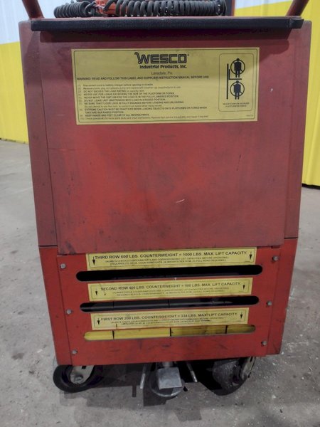 1,000 LB WESCO MODEL #PCBFL-64-25 ELECTRIC FORK LIFT: STOCK #19638