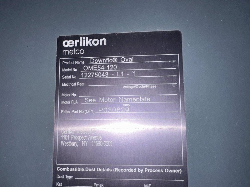 OERLIKON METCO OME-0 THERMAL SPRAY DUST COLLECTOR: STOCK #78152