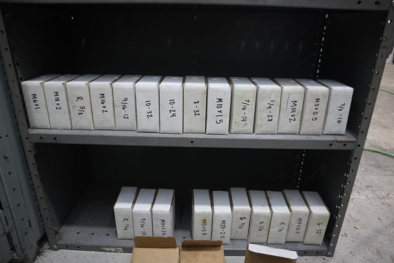 Threading Dies - Many Sizes - with Metal Shelving- Auction Item