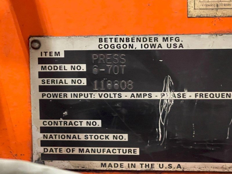 BENTENBENDER 6-70T PRESS BRAKE USED