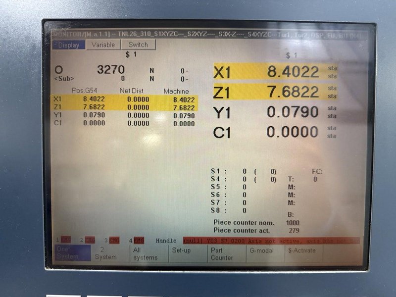 Traub TNL26 CNC Swiss Lathe, 2001- Needs Drive Replaced, Conveyor, 34 Tool Stations