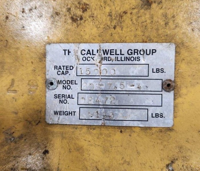 15,000 LBS CALDWELL MODEL 20-7.5-4 LIFTING BEAM/SPREADER BAR. STOCK # 1264122