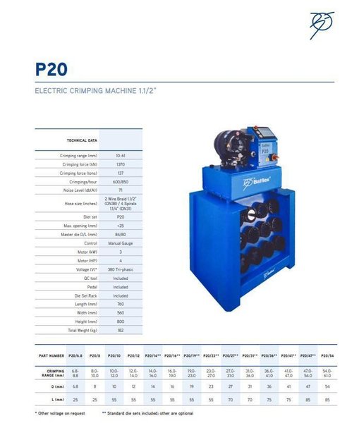 1.5" BALFLEX MODEL #P20 HYDRAULIC HOSE CRIMPER : YOBRO 25555
