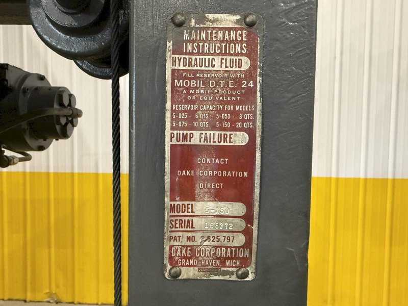 150 TON DAKE MODEL #5-150 HYDRAULIC H-FRAME PRESS: YOBRO #24148