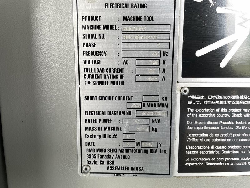 DMG Mori Seiki NHX 4000 Horizontal Machining Center With RPP- 5 Pallet Pool System, 120 Station Twin- Arm Tool Changer,  M730BM Control, Through-Spindle Coolant, 12,000 RPM Spindle