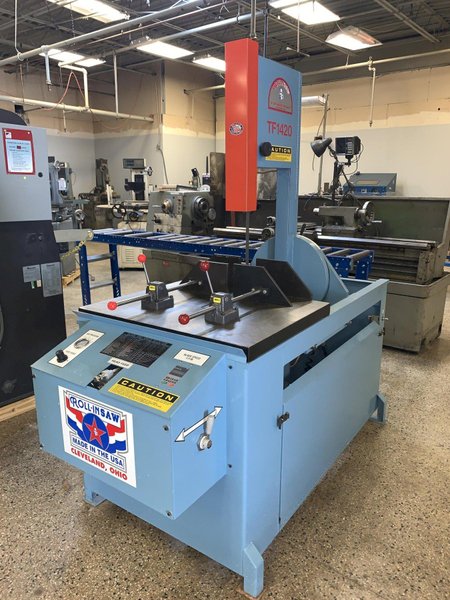 ROLL-IN MODEL TF1420 TILT FRAME VERTICAL BANDSAW w/ 10' ROLLER TABLE, NEW: 2019