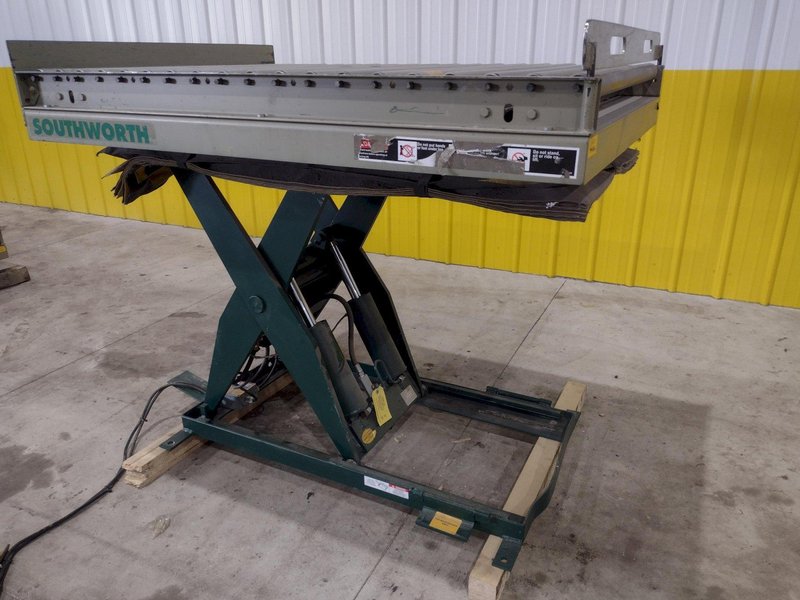 3800 LBS X 60" X 42" SOUTHWORTH MODEL #LS4-36 HYDRAULIC SCISSOR LIFT TABLE WITH ROLLER TOP, 110 VOLT: STOCK #20885