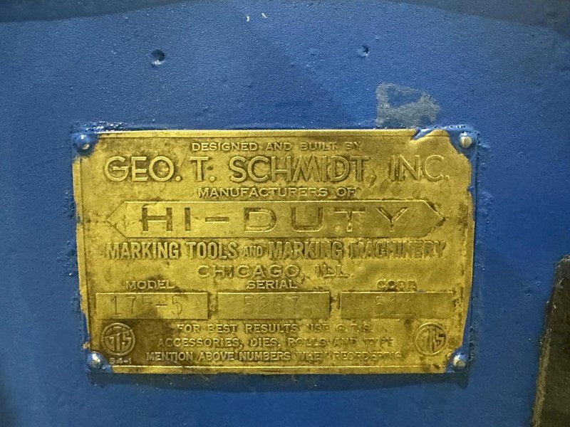 #175 HI-DUTY GEO SCHMIDT ROLL STAMP MARKING MACHINE: STOCK #23766