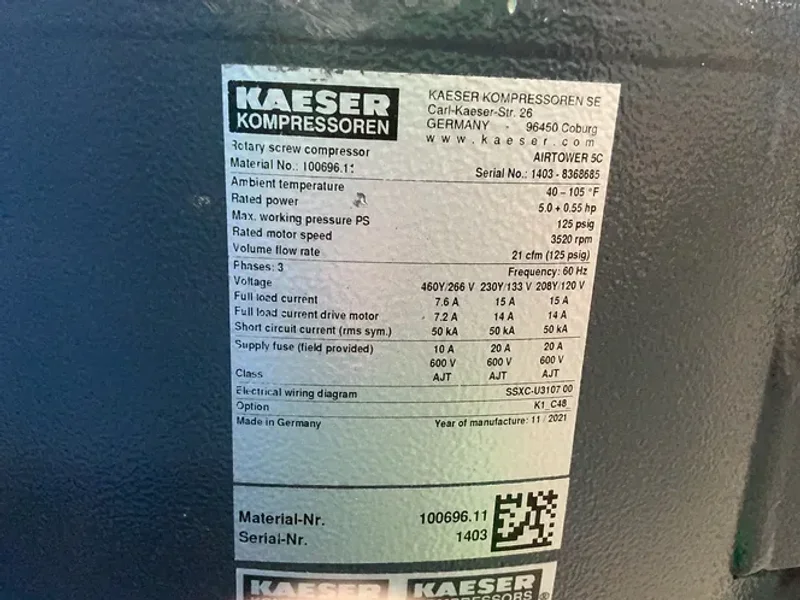 KAESER 5.4 HP ROTARY SCREW COMPRESSOR   -  AIRTOWER 5C