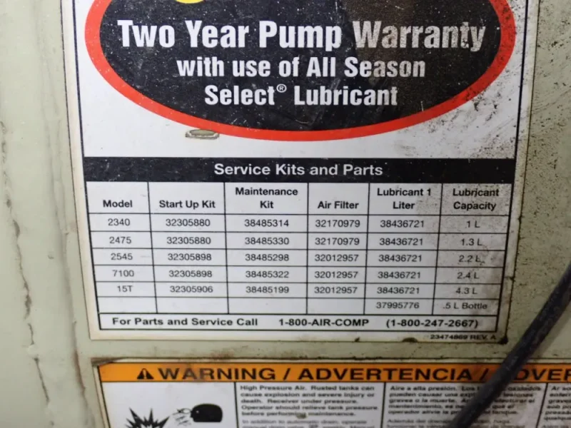 INGERSOLL RAND (2) 3//5 HP AIR COMPRESSOR  -  2-2475ES-P