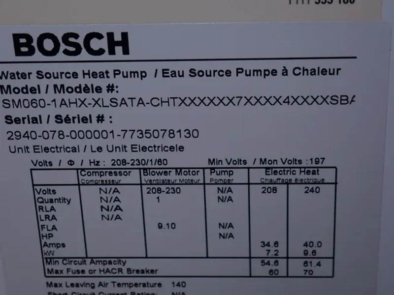 Bosch Water Source Heat Pump - Sm060-1ahx-xlsata-chtx