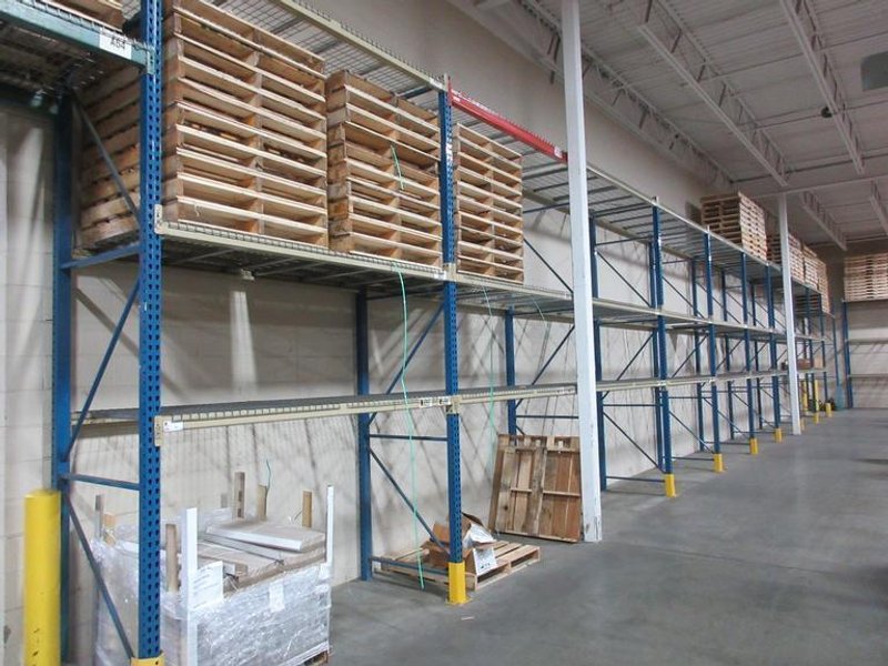 Pallet Racking - (11) 14'H x 42" Uprights, Teardrop Style, (28) 8' Shelves, Wire Decking and Steel Cross Supports- *NO CONTENTS*- Auction Item