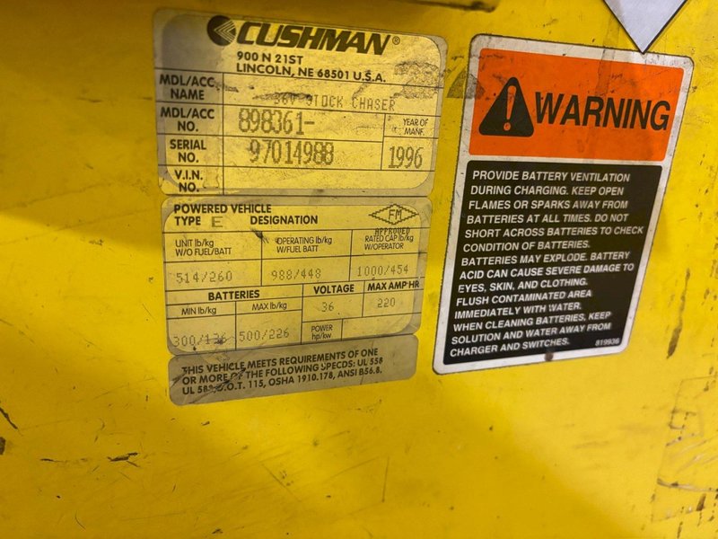 36 VOLT CUSHMAN MODEL #898361 STOCK CHASER/TUGGER CART: YOBRO #24659