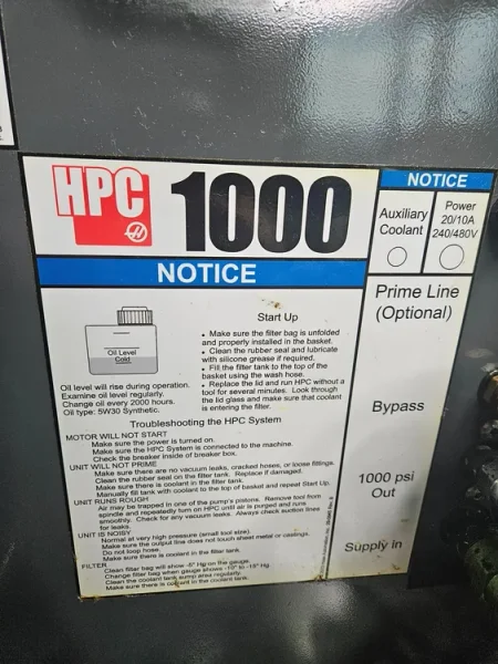 HAAS HPC 1000 CNC High Pressure Coolant System 5HP USA #8046