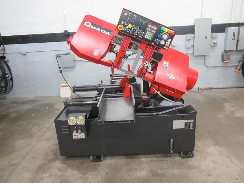 Amada HFA250W Programmable Automatic Horizontal Bandsaw, 10" Round Cap, 1" Blade, Vbl Speed, Chip Auger