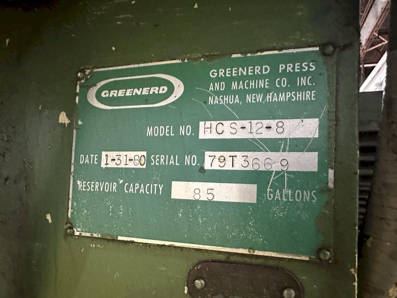 12 TON GREENERD MODEL #HCS-12-8 HYDRAULIC C-FRAME STRAIGHTENING PRESS: STOCK #20683