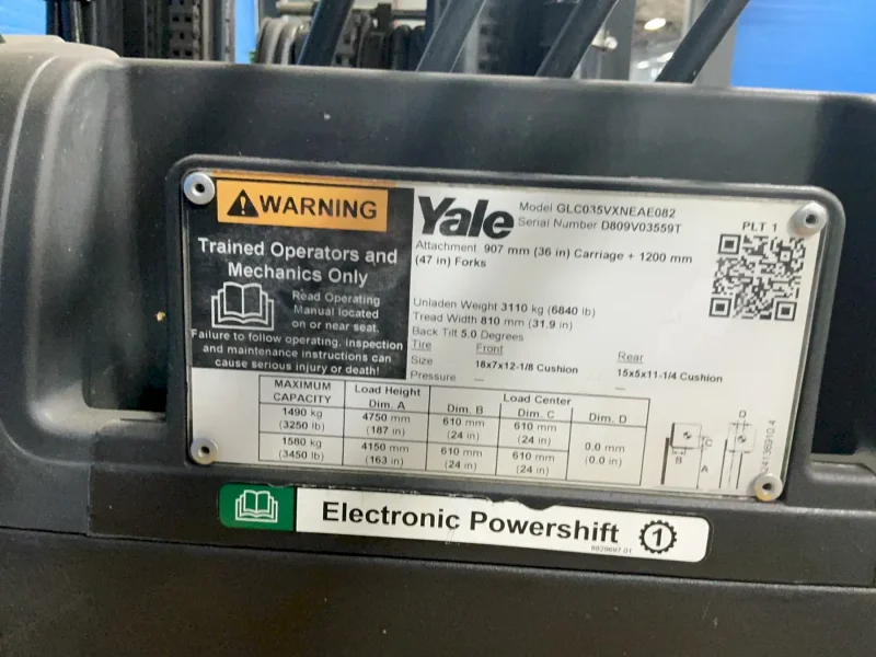 YALE 3250 POUNDS PROPANE FORKLIFT   -  GLC035VXNEAE082