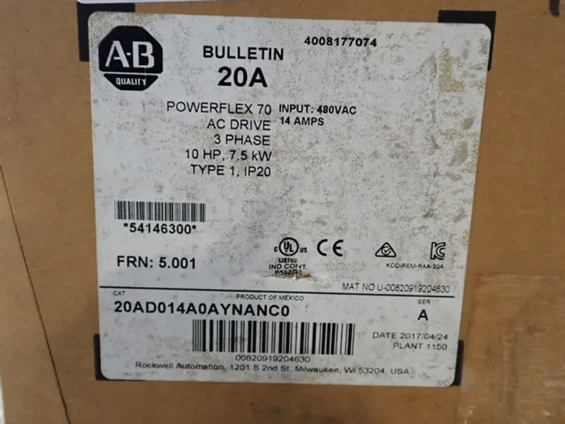 Allen Bradley  10 Hp Series A Powerflex70 - 20ad014a0aynanc0