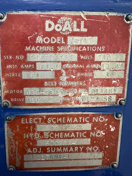 13" X 15" DOALL C-9V HORIZONTAL BANDSAW. STOCK # 1159022