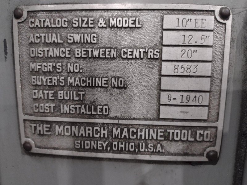 12.5" x 20" MONARCH MODEL #10EE PRECISION TOOLROOM LATHE: YOBRO #25296