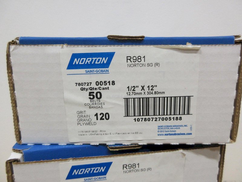 Norton 1/2" x 12" 120 Grit File Belts (6 BRAND NEW BOXES)- Auction Item