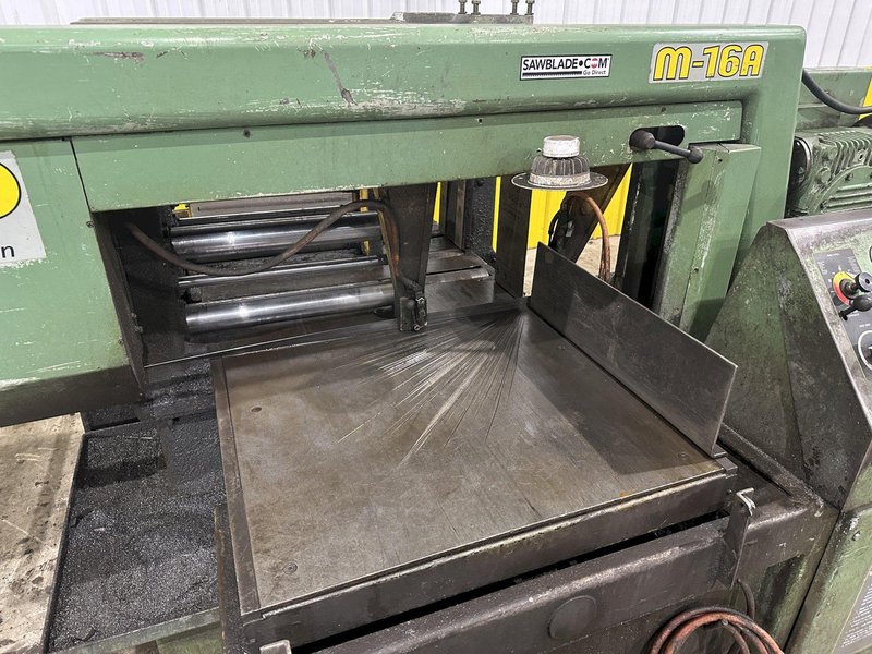 16" x 16" HYD-MECH MODEL #M-16A FULLY AUTOMATIC HORIZONTAL BANDSAW WITH POWER MITRE SWIVEL: STOCK #23105