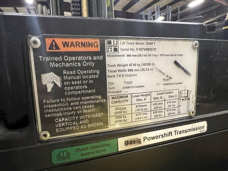 5550 LBS HYSTER MODEL #S60FT FORTIS LP-GAS FORKLIFT: STOCK # 3444