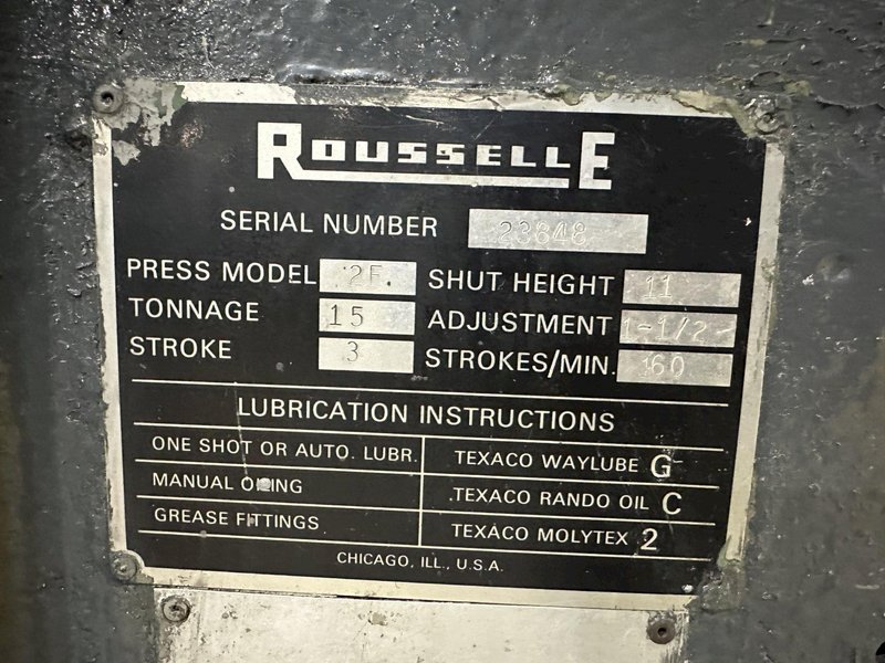15 TON ROUSSELLE MODEL #2E C-FRAME PRESS, 3" STROKE: STOCK #20185