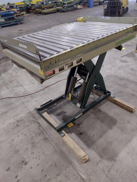 3800 LBS X 60" X 42" SOUTHWORTH MODEL #LS4-36 HYDRAULIC SCISSOR LIFT TABLE WITH ROLLER TOP, 110 VOLT: STOCK #20882