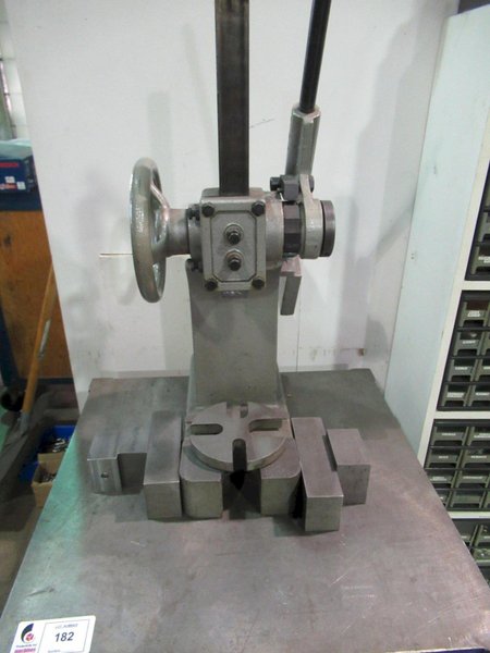 Ratcheting Arbor Press, 6" Throat, 12" Throat Height on Portable Metal Frame Shop Cart with Contents- Auction Item