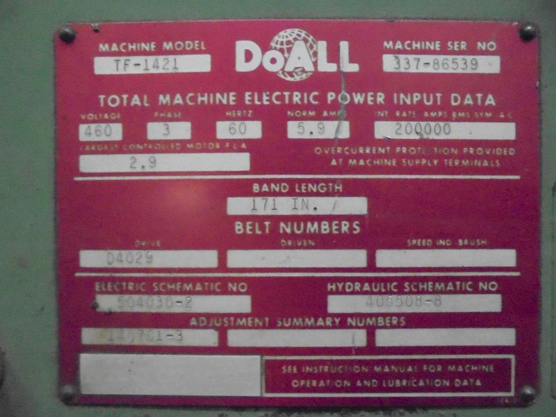 DOALL TF-1421 BANDSAW