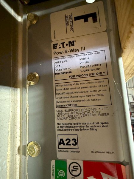 EATON 2500A POW-R-WAY III 10′ Copper Straight Length Busway 480V, 3PH, 3G NEW