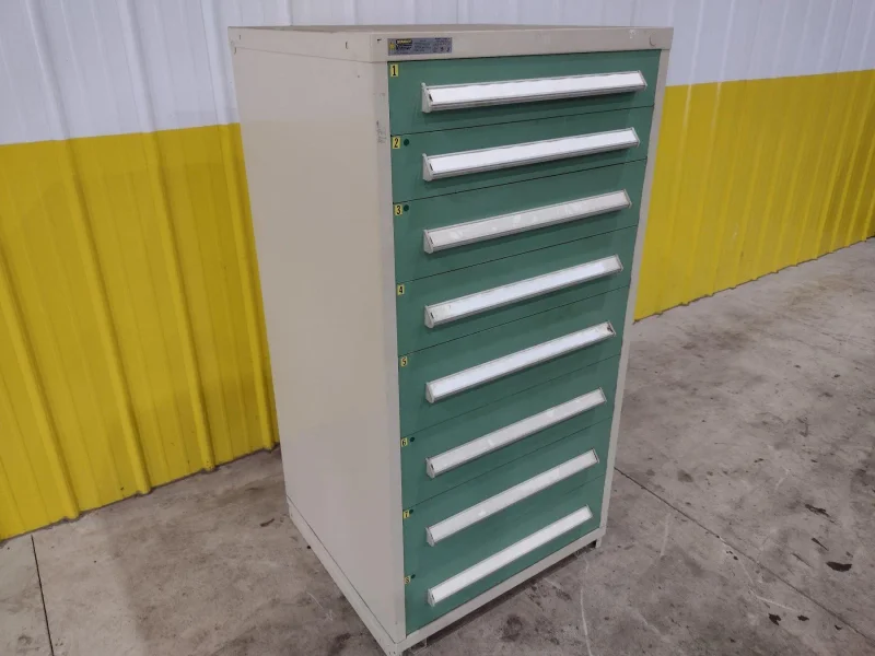8 DRAWER VIDMAR INDUSTRIAL STORAGE CABINET 30" X 27.5" X 59": STOCK #4135 21 AVAILABLE