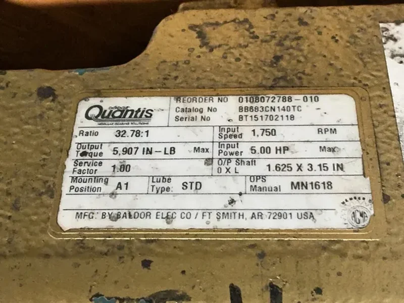 Quantis Ratio=32:78:1 Gearmotor W/ Stearns 105603100bqf - Bb683cn140tc