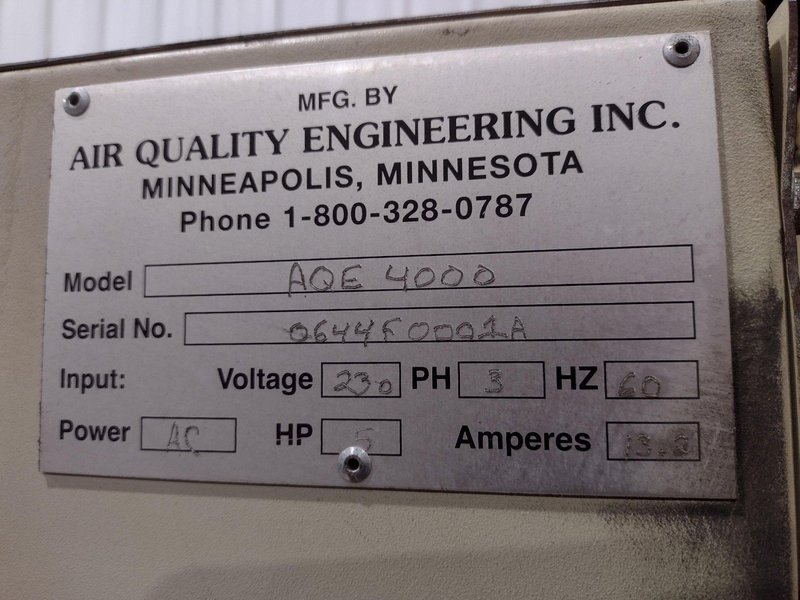 2,500 CFM 5 HP AIR QUALITY ENGINEERING MODEL #AQE4000 FUME COLLECTOR: STOCK #19646
