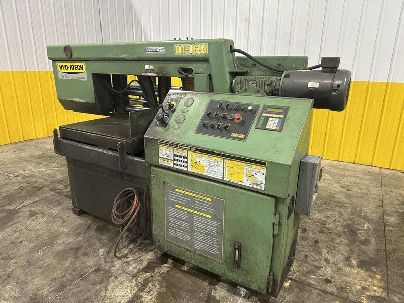 16" x 16" HYD-MECH MODEL #M-16A FULLY AUTOMATIC HORIZONTAL BANDSAW WITH POWER MITRE SWIVEL: STOCK #23105