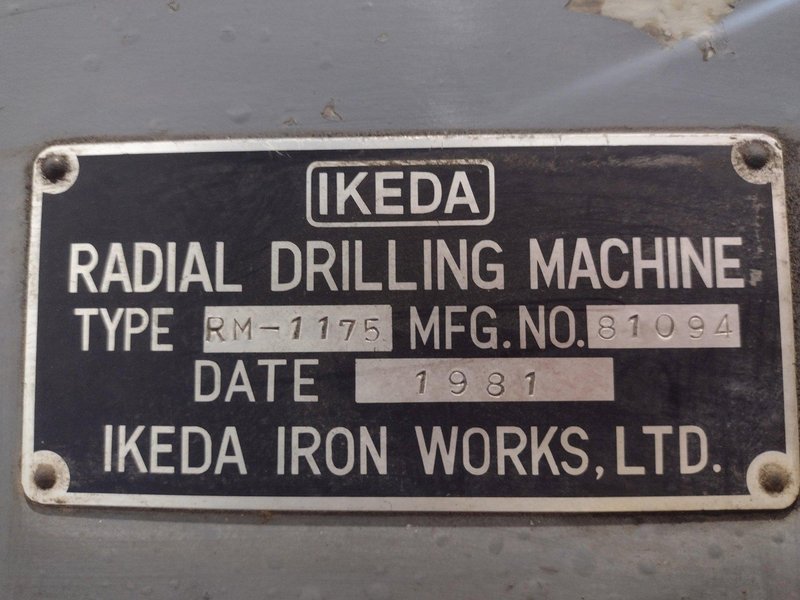 4&#039; x 13&quot; IKEDA MODEL #RM-1175 RADIAL ARM DRILL: STOCK #19134