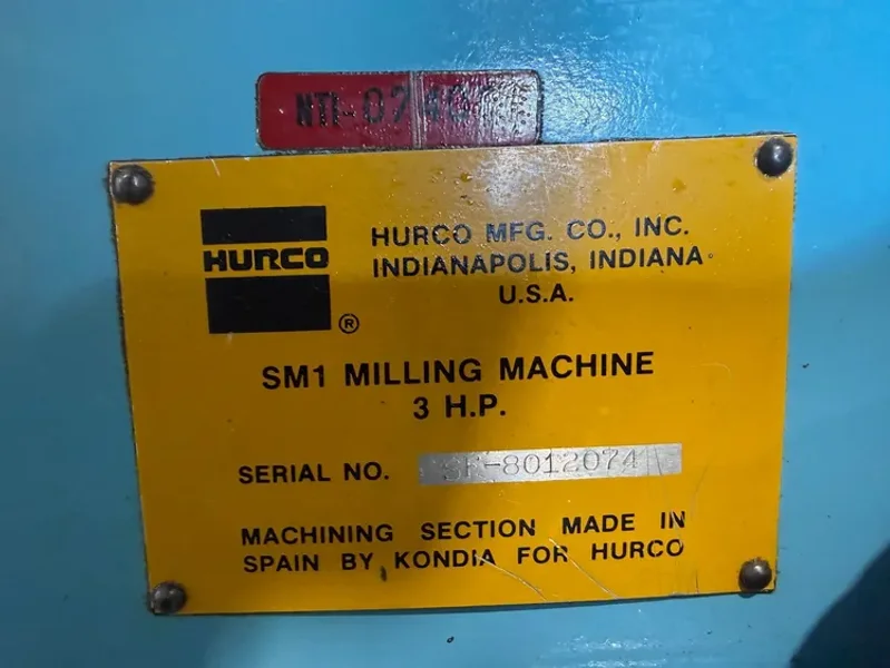 HURCO SM-1 Vertical Milling Machine 3 H.P. DRO #8151