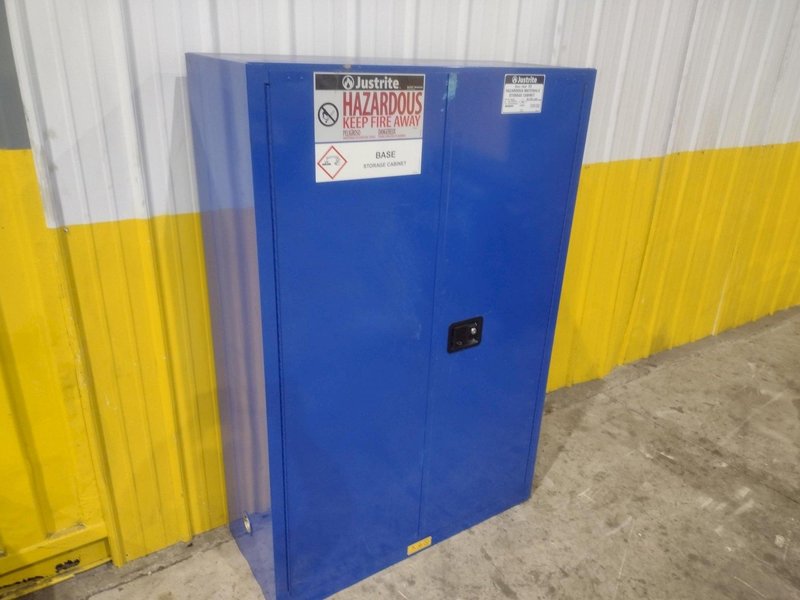 2 DOOR JUSTRITE HAZARDOUS MATERIALS STORAGE CABINET, 43” X 18” X 65” HIGH: YOBRO #24504