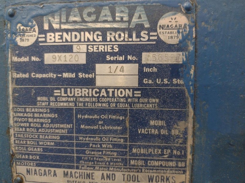 10' X 1/4" NIAGARA 9X120 BENDING PLATE ROLL. STOCK # 0662225